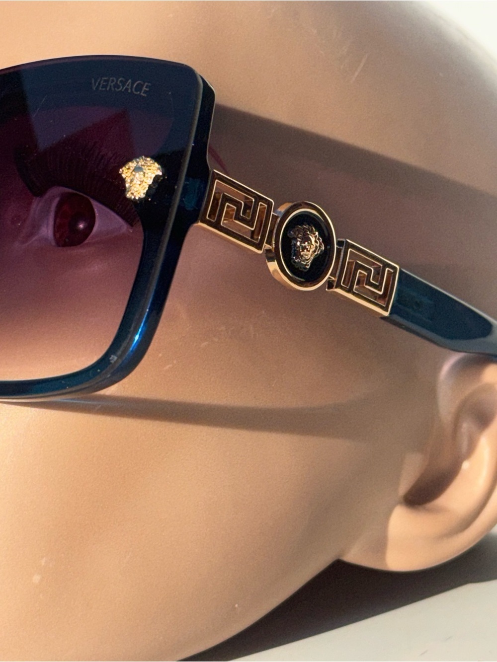 Blue Oversized Square Sunglasses | Luxe Gold Accent Designer Inspired Shades - Picture 4 of 9